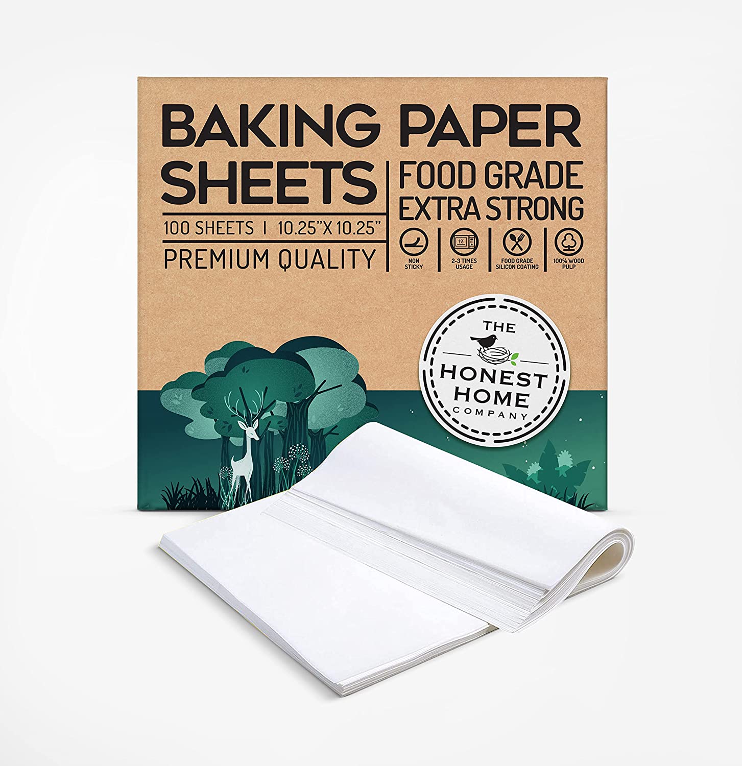 Pre - cut Square 100 Baking Parchment Paper Sheets - 10x10 Inch | Verified Sustainable by Brown Living™