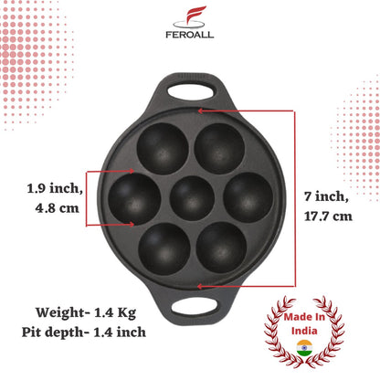 Pre Seasoned Cast Iron Appe/ Paniyaram/ Paddu pan | 7 pit | Verified Sustainable by Brown Living™