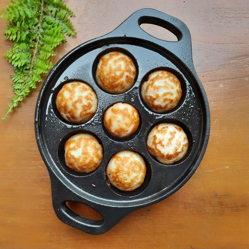 Buy Pre Seasoned Cast Iron Appe/ Paniyaram/ Paddu pan | 7 pit | Shop Verified Sustainable Products on Brown Living