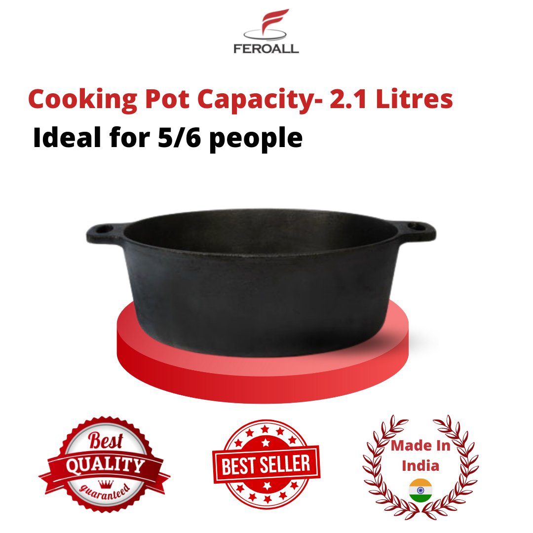 Pre Seasoned Cast Iron Cooking Pot | 2.1 litres, 1.8 kg | Verified Sustainable by Brown Living™