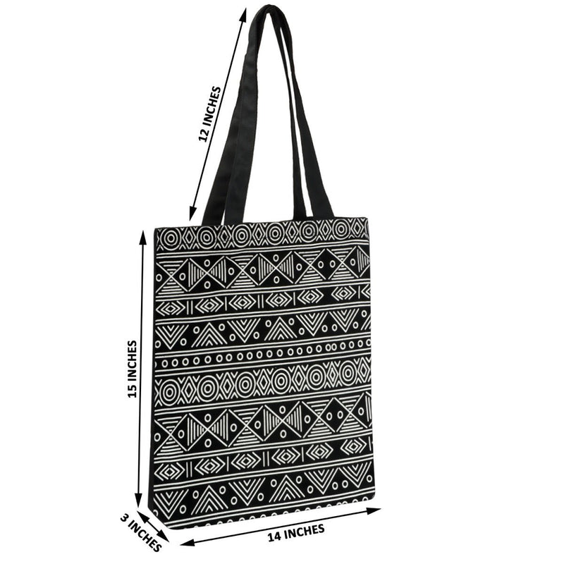 Premium Cotton Canvas Tote Bag- Aztec Black | Verified Sustainable Tote Bag on Brown Living™