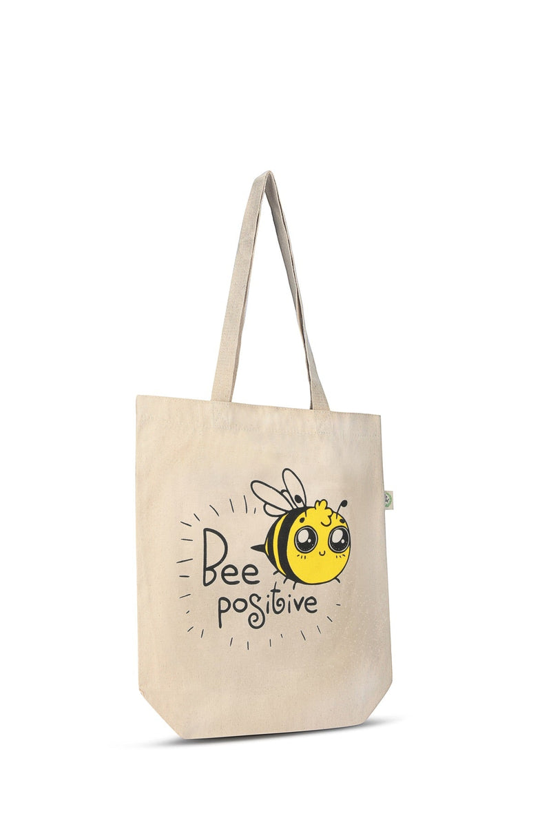 Premium Cotton Canvas Tote Bag- Be Positive White | Verified Sustainable Tote Bag on Brown Living™