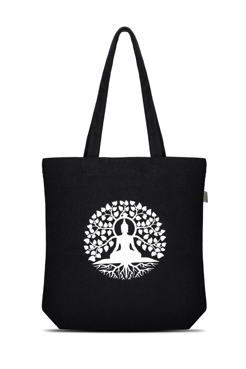 Premium Cotton Canvas Tote Bag- Buddha Black | Verified Sustainable Tote Bag on Brown Living™