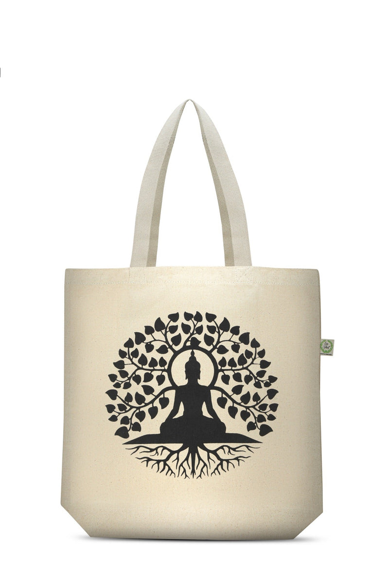 Premium Cotton Canvas Tote Bag- Buddha White | Verified Sustainable Tote Bag on Brown Living™