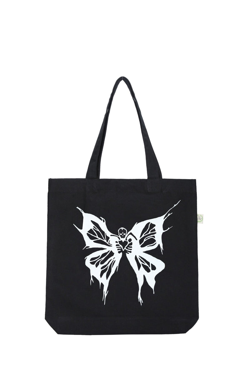 Premium Cotton Canvas Tote Bag- Butterfly Black | Verified Sustainable Tote Bag on Brown Living™