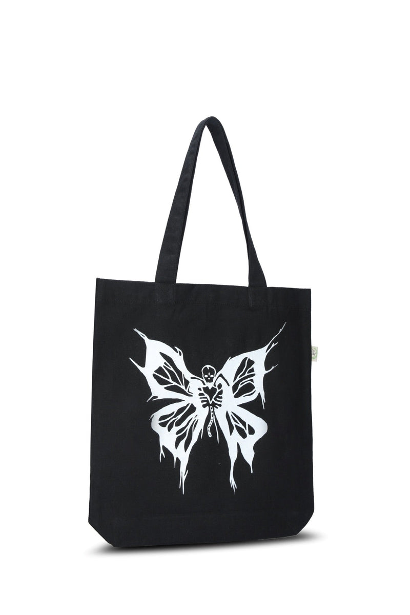 Premium Cotton Canvas Tote Bag- Butterfly Black | Verified Sustainable Tote Bag on Brown Living™