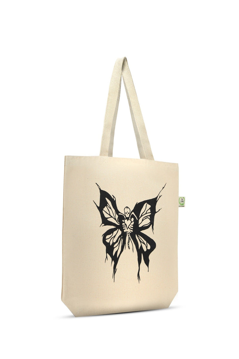Premium Cotton Canvas Tote Bag- Butterfly White | Verified Sustainable Tote Bag on Brown Living™
