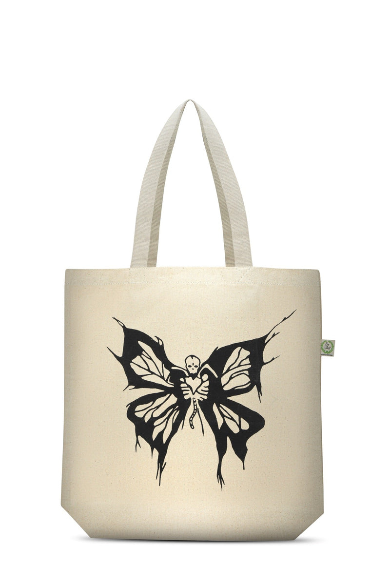 Premium Cotton Canvas Tote Bag- Butterfly White | Verified Sustainable Tote Bag on Brown Living™