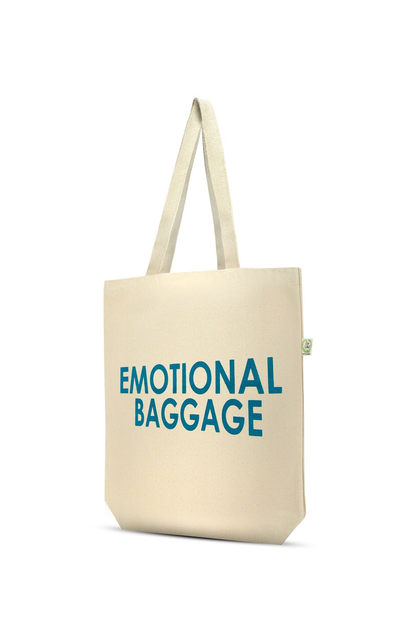 Premium Cotton Canvas Tote Bag- Emotional Baggage White | Verified Sustainable Tote Bag on Brown Living™