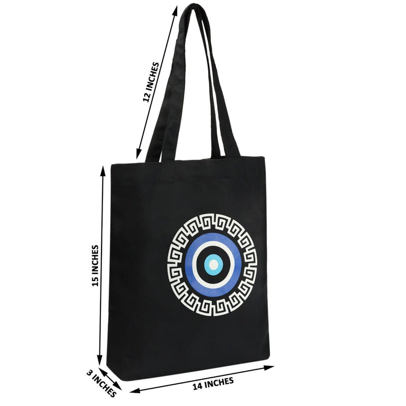 Premium Cotton Canvas Tote Bag- Evil Eye Black | Verified Sustainable Tote Bag on Brown Living™