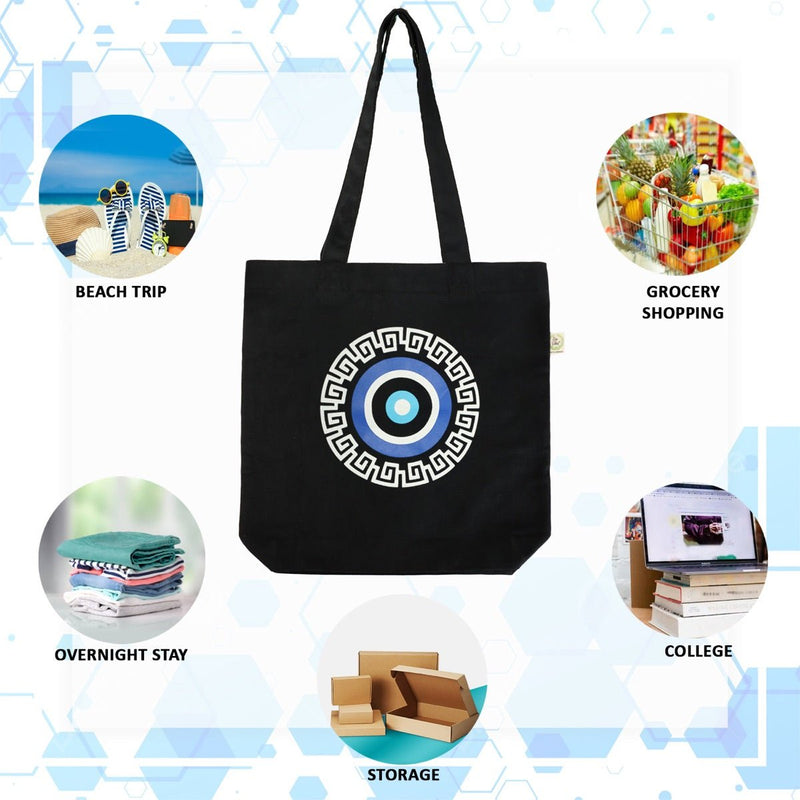 Premium Cotton Canvas Tote Bag- Evil Eye Black | Verified Sustainable Tote Bag on Brown Living™