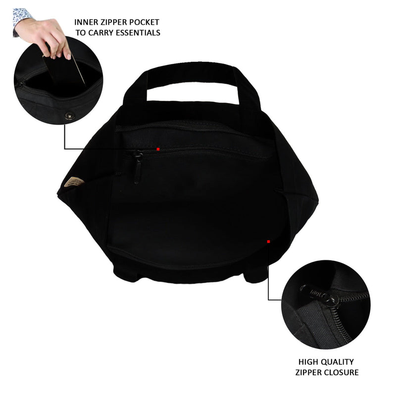 Premium Cotton Canvas Tote Bag- Half Mandala Black | Verified Sustainable Tote Bag on Brown Living™