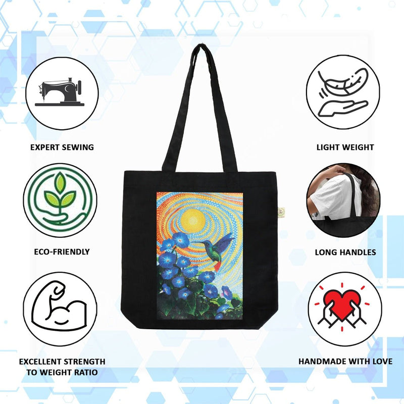 Premium Cotton Canvas Tote Bag- Hummingbird Black | Verified Sustainable Tote Bag on Brown Living™