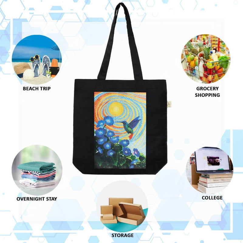 Premium Cotton Canvas Tote Bag- Hummingbird Black | Verified Sustainable Tote Bag on Brown Living™