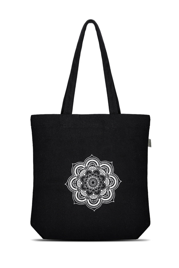 Premium Cotton Canvas Tote Bag- Mandala Black | Verified Sustainable Tote Bag on Brown Living™