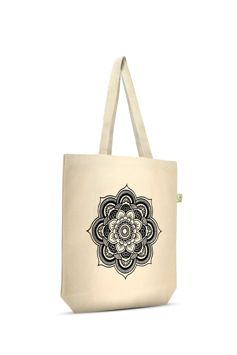 Premium Cotton Canvas Tote Bag- Mandala White | Verified Sustainable Tote Bag on Brown Living™