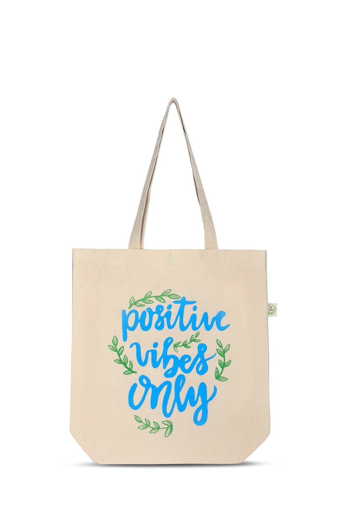 Premium Cotton Canvas Tote Bag - Positive Vibes White | Verified Sustainable by Brown Living™