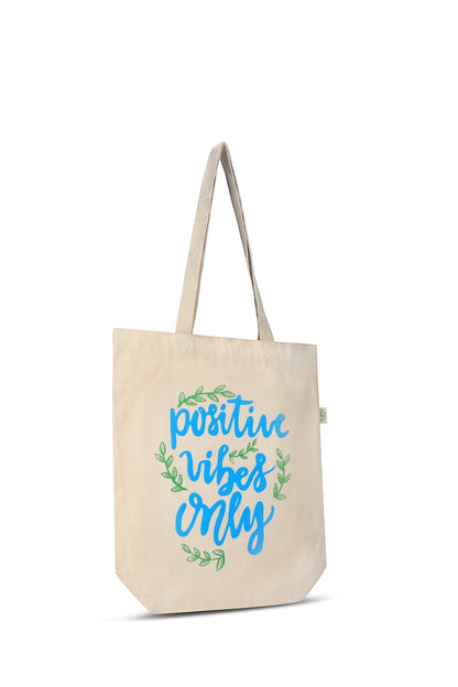 Premium Cotton Canvas Tote Bag - Positive Vibes White | Verified Sustainable by Brown Living™