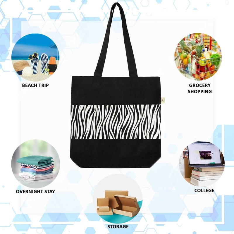 Premium Cotton Canvas Tote Bag- Zebra Black | Verified Sustainable Tote Bag on Brown Living™