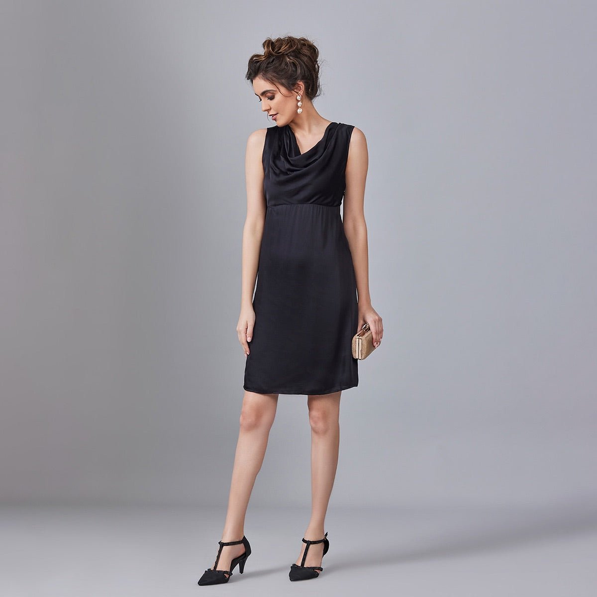 Preto - Stylish Cowl Neck Dress | Verified Sustainable by Brown Living™