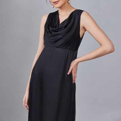 Preto - Stylish Cowl Neck Dress | Verified Sustainable by Brown Living™