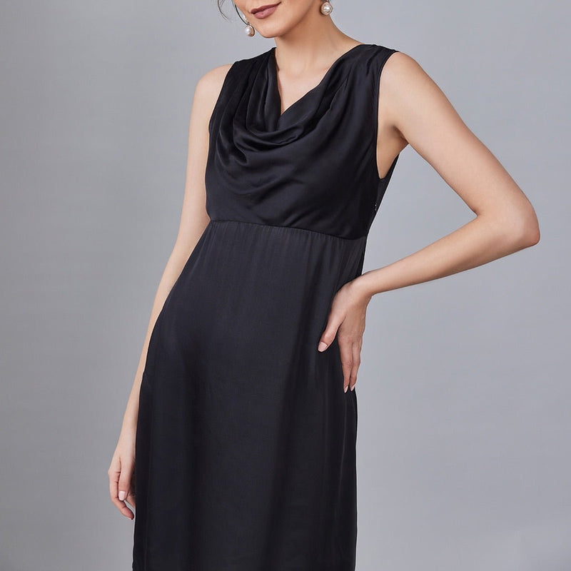 Buy Preto - Stylish Cowl Neck Dress | Shop Verified Sustainable Products on Brown Living