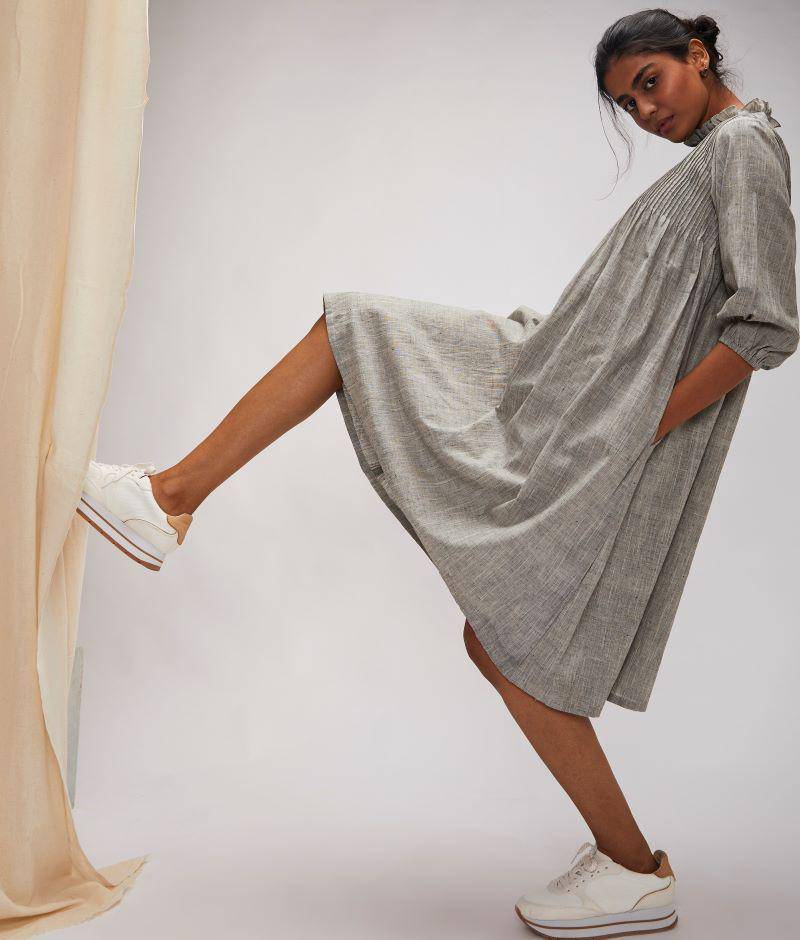 Buy Pretty Pintuck Dress - Grey | Shop Verified Sustainable Womens Dress on Brown Living™