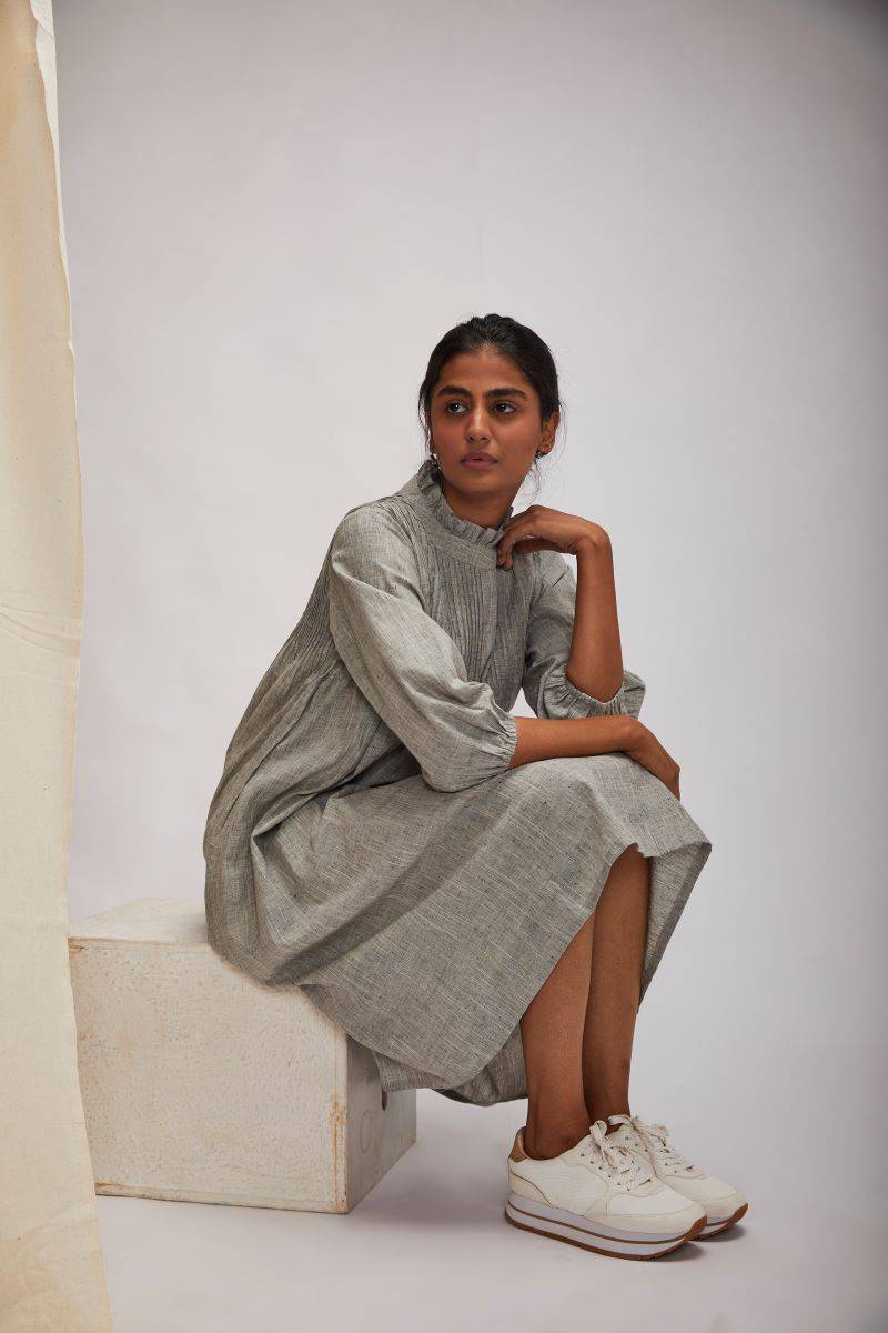 Buy Pretty Pintuck Dress - Grey | Shop Verified Sustainable Womens Dress on Brown Living™