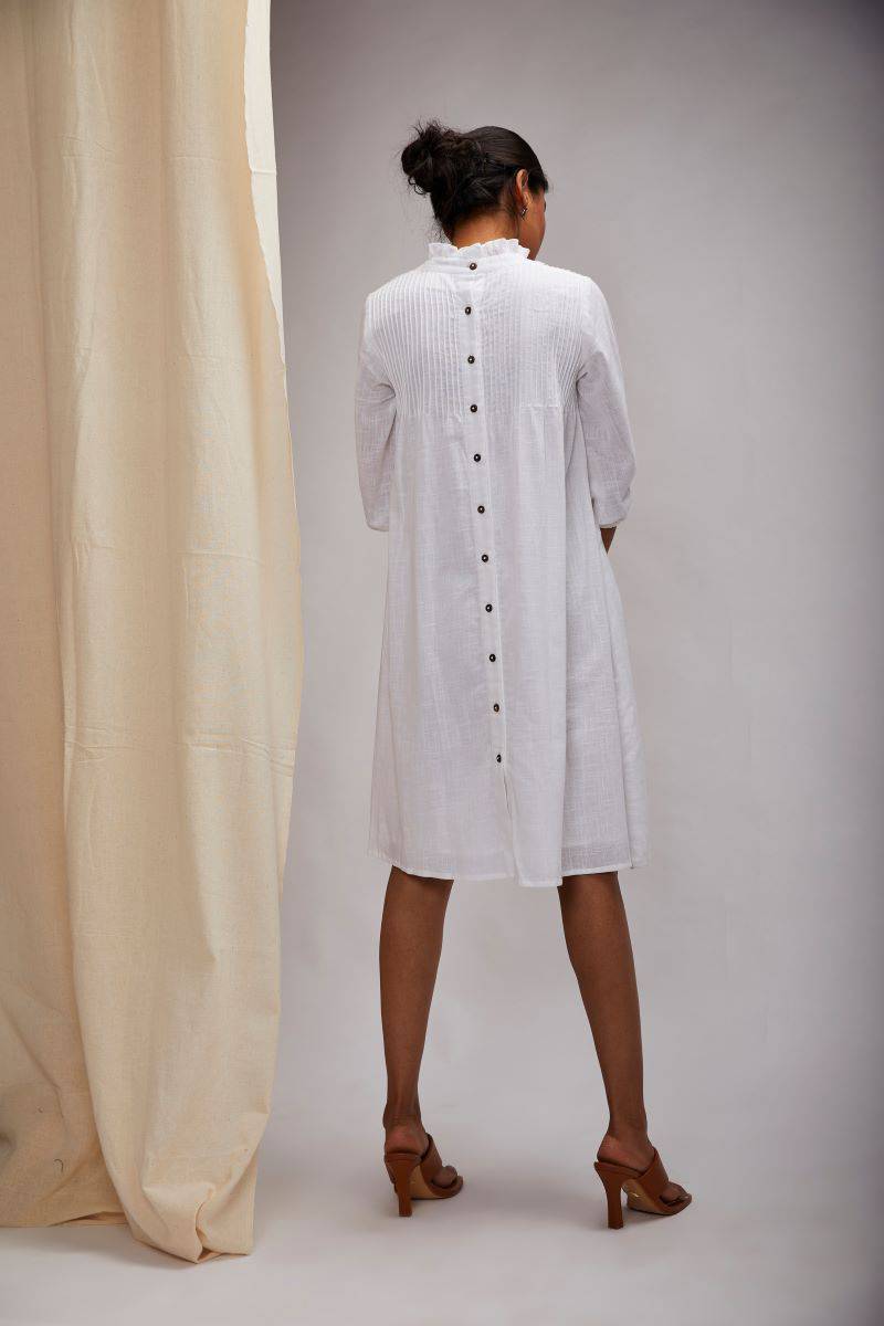 Buy Pretty Pintuck Dress - White | Shop Verified Sustainable Womens Dress on Brown Living™