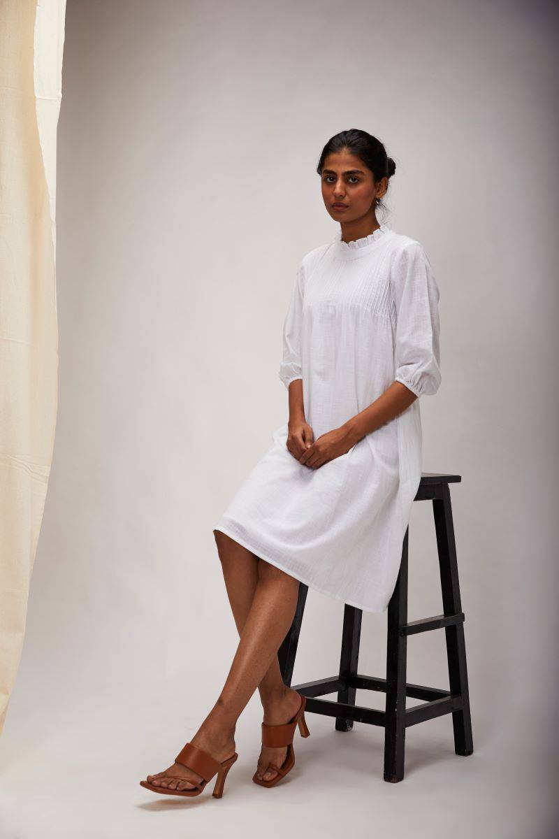 Pretty Pintuck Dress - White | Verified Sustainable by Brown Living™