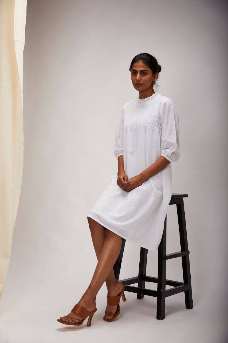 Buy Pretty Pintuck Dress - White | Shop Verified Sustainable Womens Dress on Brown Living™