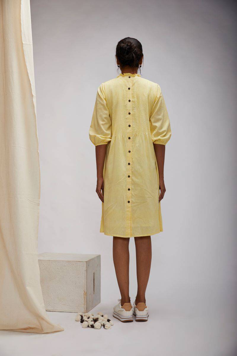 Buy Pretty Pintuck Dress - Yellow | Shop Verified Sustainable Products on Brown Living