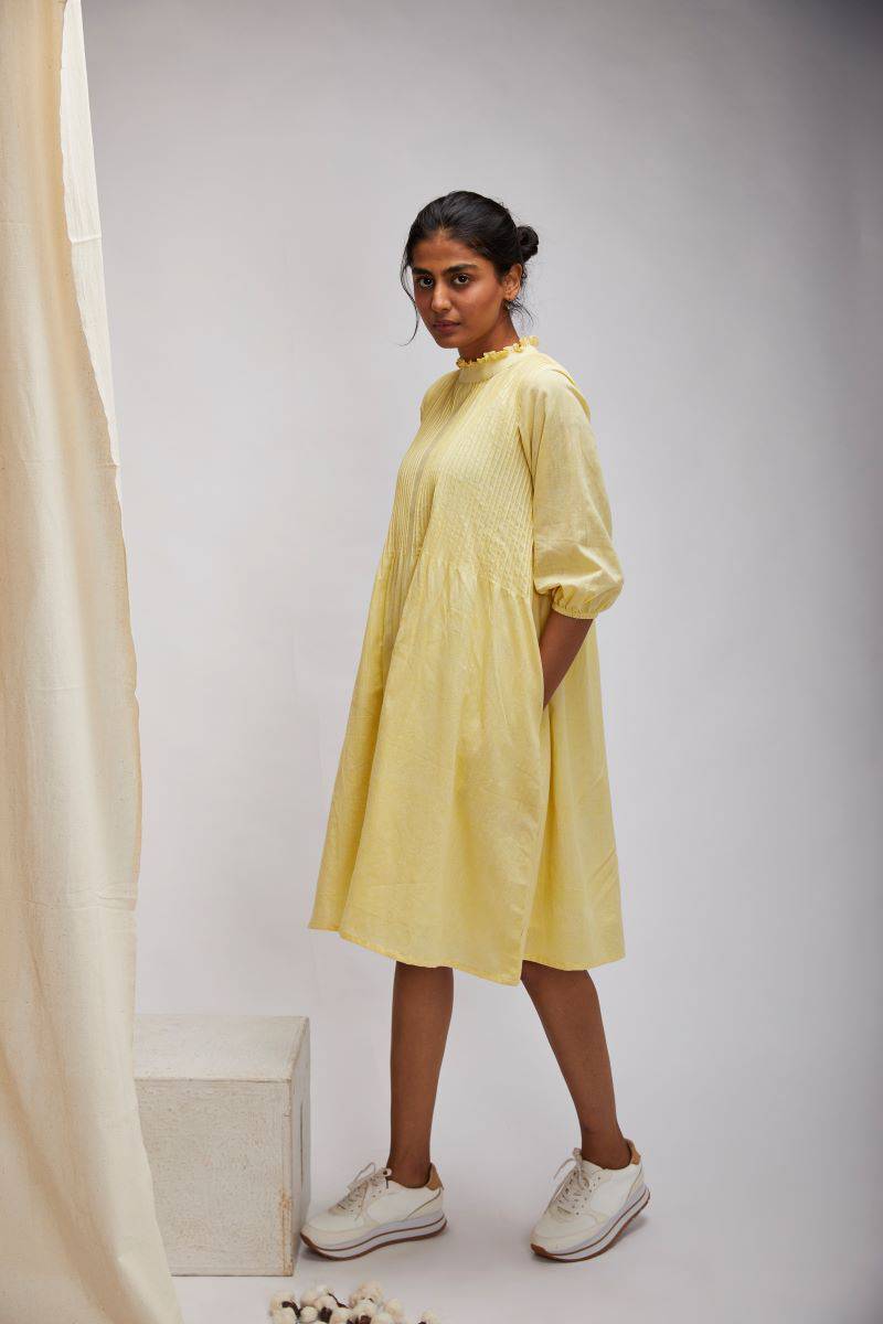 Buy Pretty Pintuck Dress - Yellow | Shop Verified Sustainable Products on Brown Living