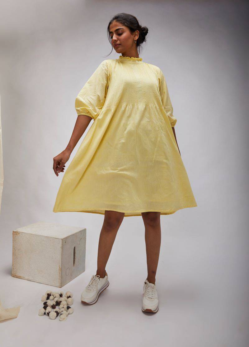 Buy Pretty Pintuck Dress - Yellow | Shop Verified Sustainable Womens Dress on Brown Living™