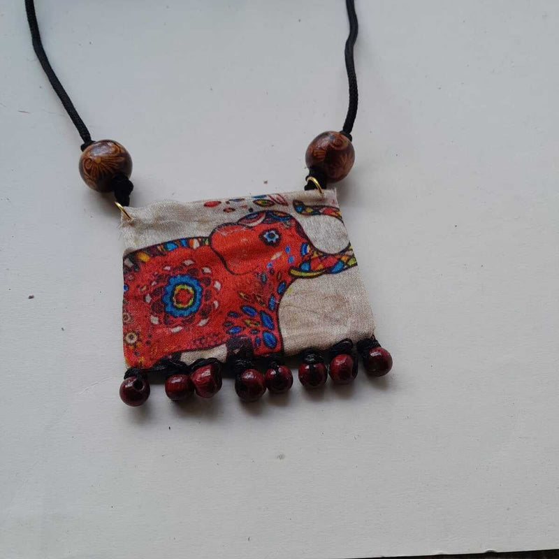 Buy Printed Elepant Pendant Fabric Necklace | Shop Verified Sustainable Womens Jewellery on Brown Living™