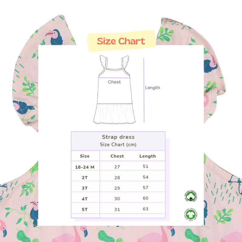 Printed Strap Cotton Dress- Flamingo Forrest | Verified Sustainable Kids Frocks & Dresses on Brown Living™