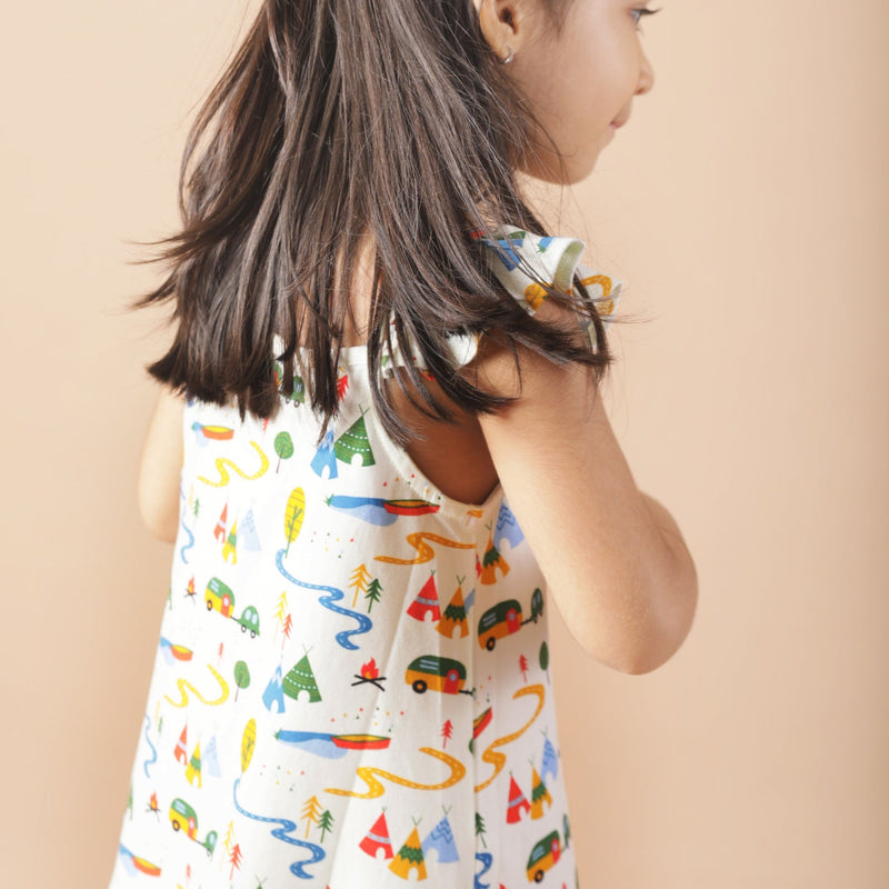 Printed Strap Dress- Happy Camping | Verified Sustainable Kids Frocks & Dresses on Brown Living™