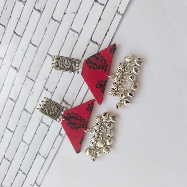 Buy Red Printed Swan and Silver Ghungroo Earrings | Shop Verified Sustainable Womens earrings on Brown Living™