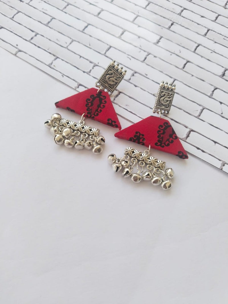Buy Red Printed Swan and Silver Ghungroo Earrings | Shop Verified Sustainable Womens earrings on Brown Living™