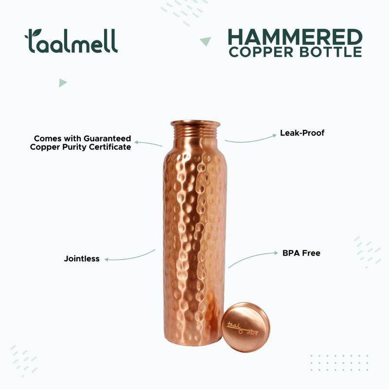 Pure Hammered Copper Bottle | FREE Cotton bag - Taal Mell | Verified Sustainable by Brown Living™