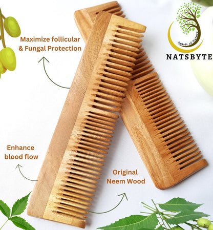 Pure Kacchi Neem Wood Comb Pack Combo - 01 (Pack of 2) | Verified Sustainable by Brown Living™