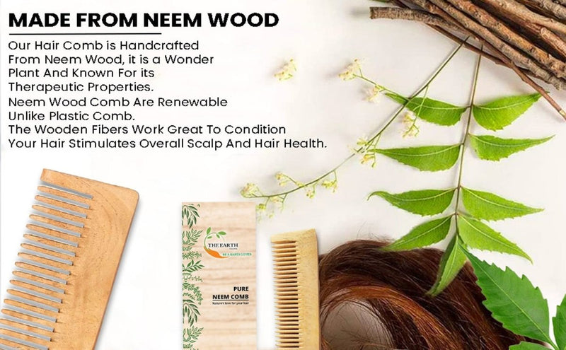 Pure Kacchi Neem Wood Comb Pack Combo -01 (Pack of 2) | Verified Sustainable Hair Comb on Brown Living™