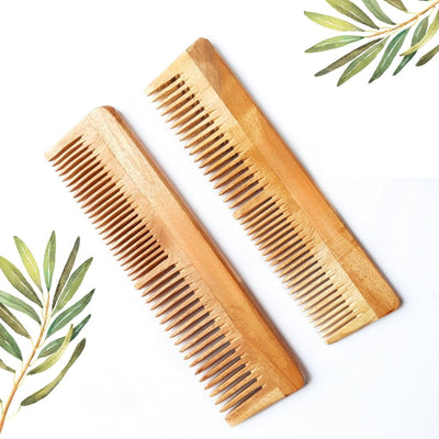 Pure Kacchi Neem Wood Comb Pack Combo - 01 (Pack of 2) – Hair Comb on Brown Living™. SKU: TET08. Img 1.