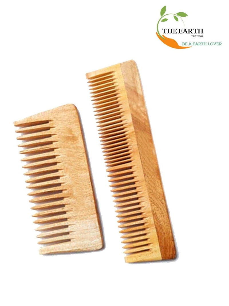 Pure Kacchi Neem Wood Comb Pack Combo -02 (Pack of 2) | Verified Sustainable Hair Comb on Brown Living™