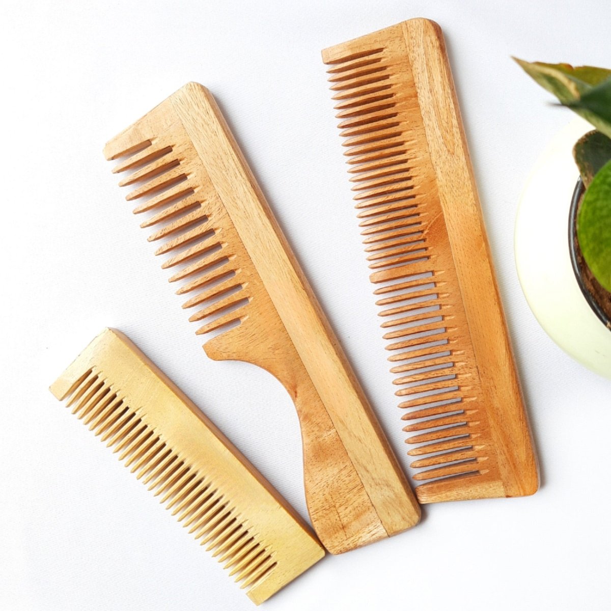 Pure Kacchi Neem Wood Comb Pack Combo - 05 (Pack of 3) | Verified Sustainable by Brown Living™