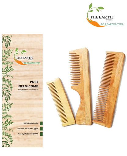 Pure Kacchi Neem Wood Comb Pack Combo - 05 (Pack of 3) | Verified Sustainable by Brown Living™