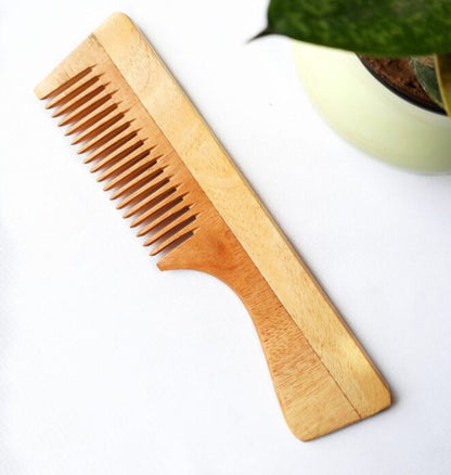 Pure Kacchi Neem Wood Handle Comb Regular Teeth | Verified Sustainable by Brown Living™