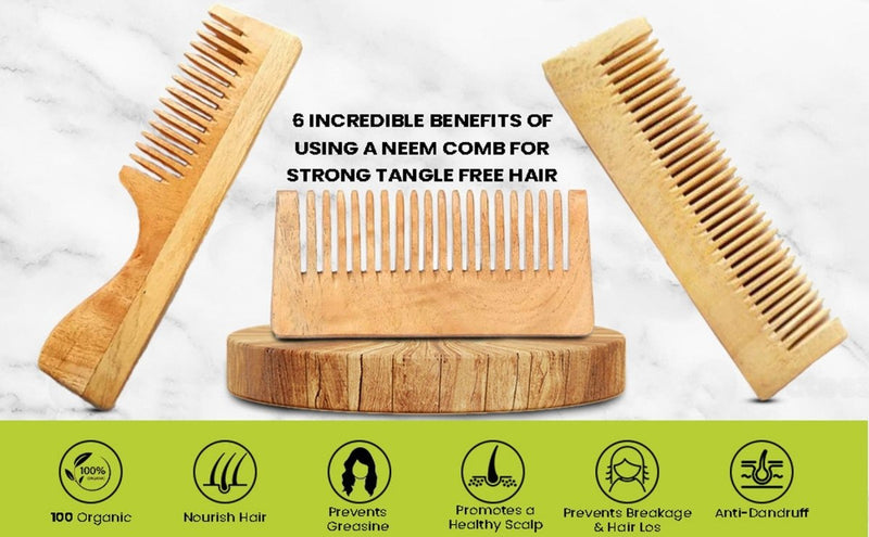 Pure Kacchi Neem Wood Handle Comb Regular Teeth | Verified Sustainable Hair Comb on Brown Living™
