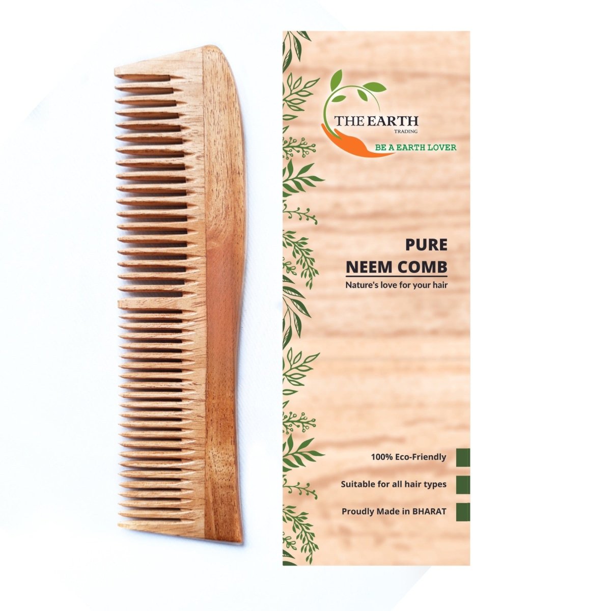 Pure Kacchi Neem Wood Regular Curve Comb | Verified Sustainable by Brown Living™