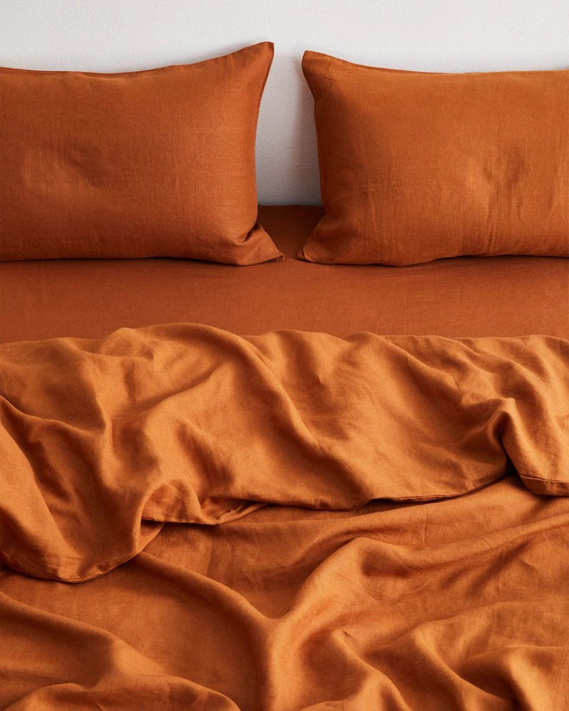 Buy Pure Linen Bed Sheet with Pillow Covers | 3 Pc Set |Cinnamon Brown | Shop Verified Sustainable Products on Brown Living
